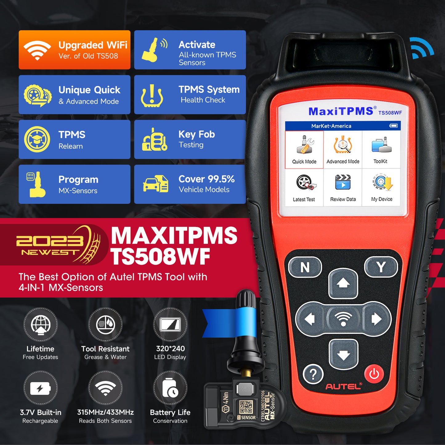 Rengaspaineantureiden TPMS-laite Autel MaxiTPMS TS508 Wifi