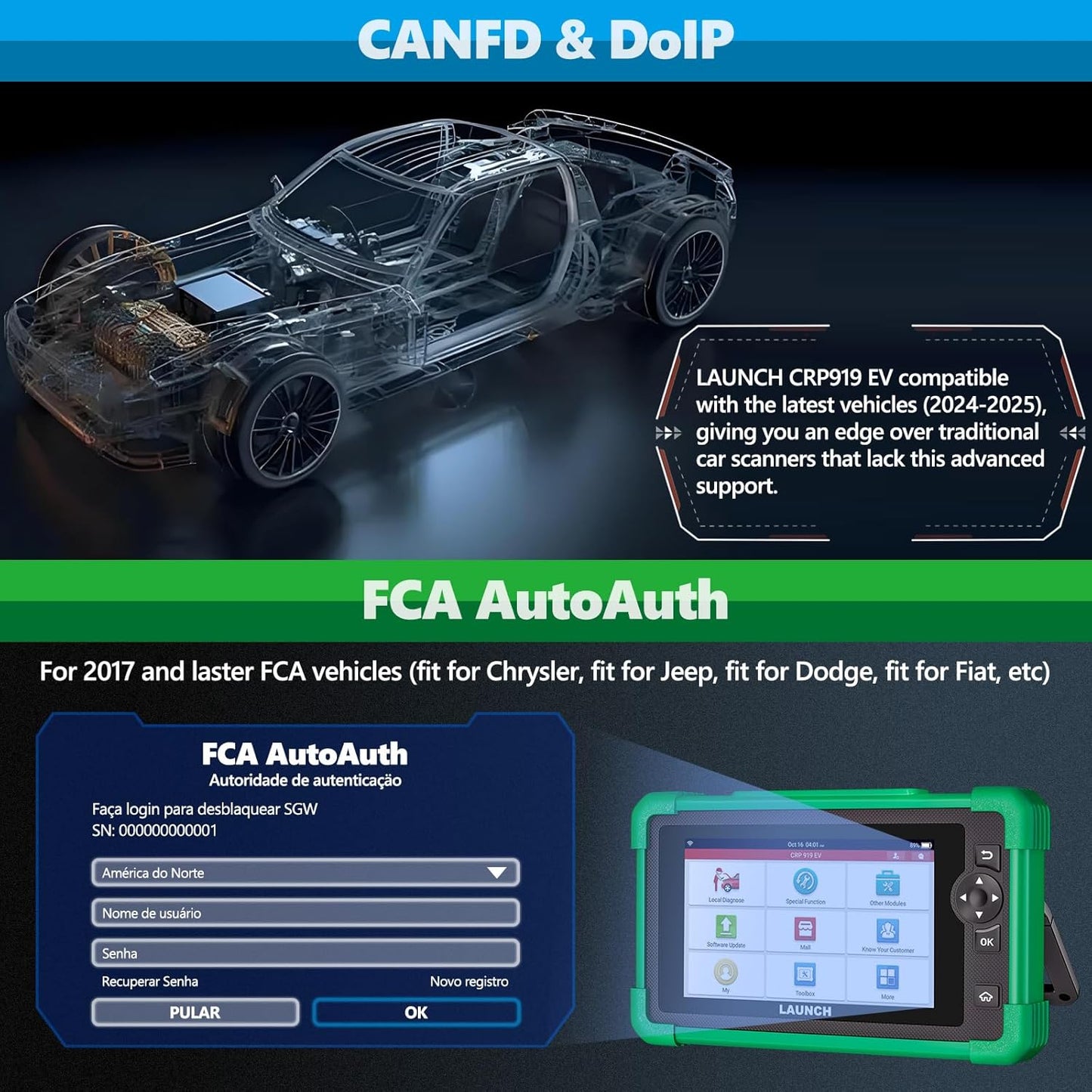 Sähköautojen (EV) diagnostiikkalaite Launch CRP919 2026