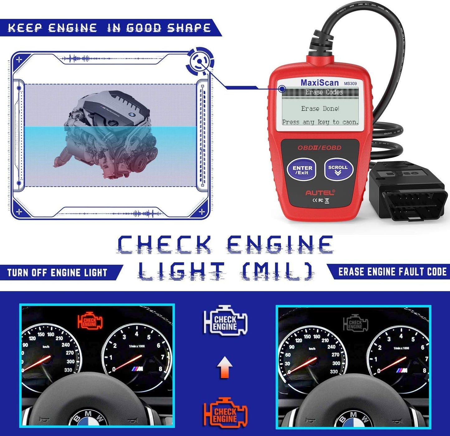 Autel MaxiScan MS309 – universaali OBDII-diagnoosilaite