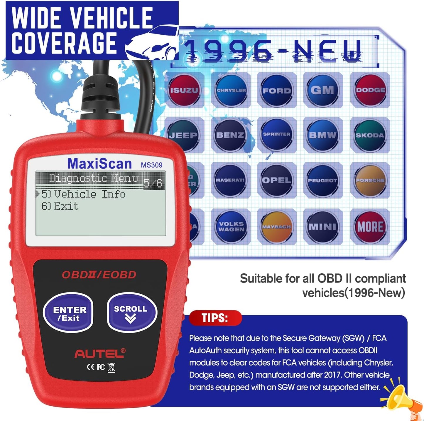 Autel MaxiScan MS309 – universaali OBDII-diagnoosilaite