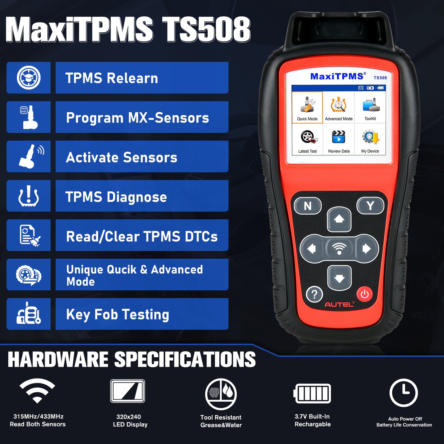 Rengaspaineantureiden TPMS-laite Autel MaxiTPMS TS508 Wifi
