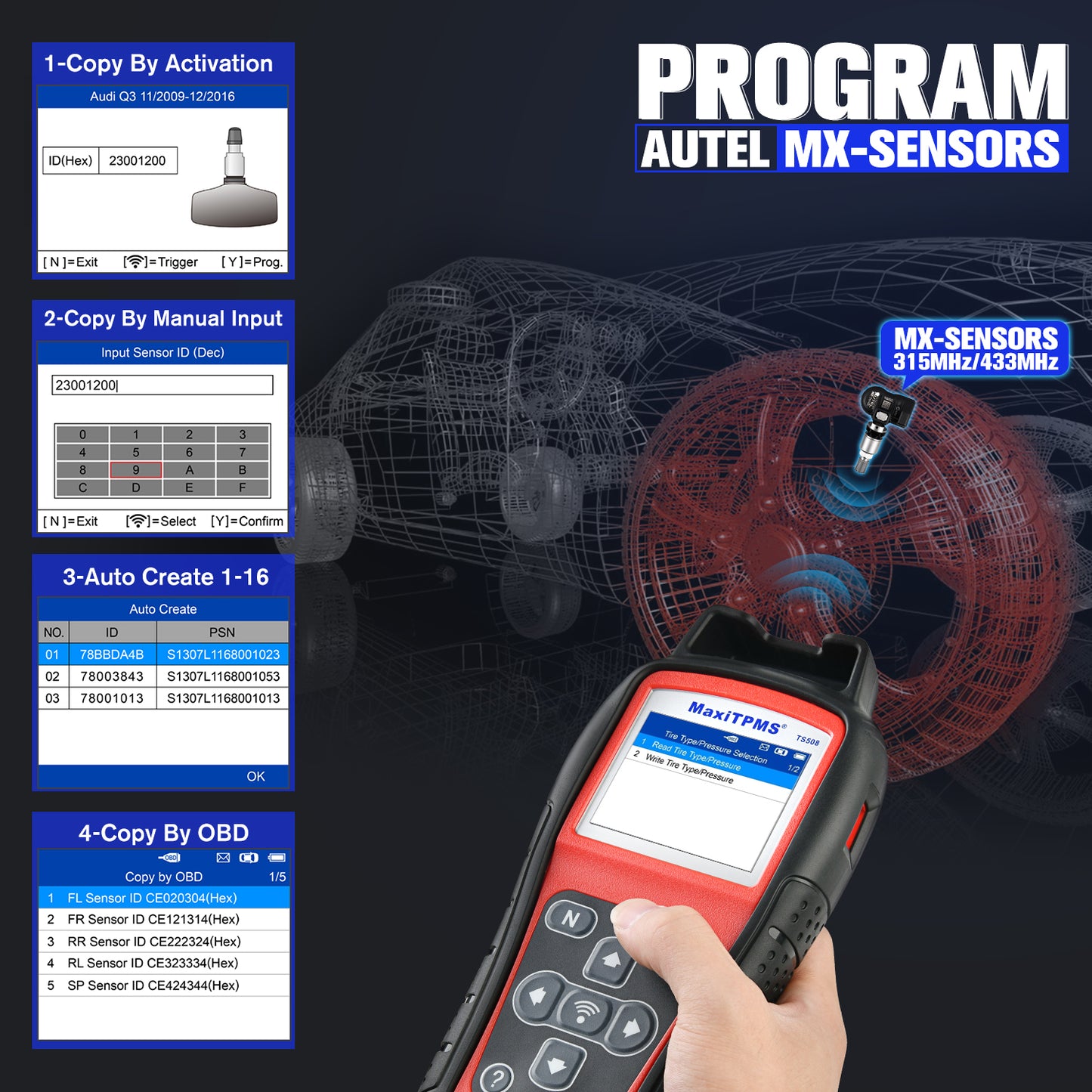 Rengaspaineantureiden TPMS-laite Autel MaxiTPMS TS508 Wifi