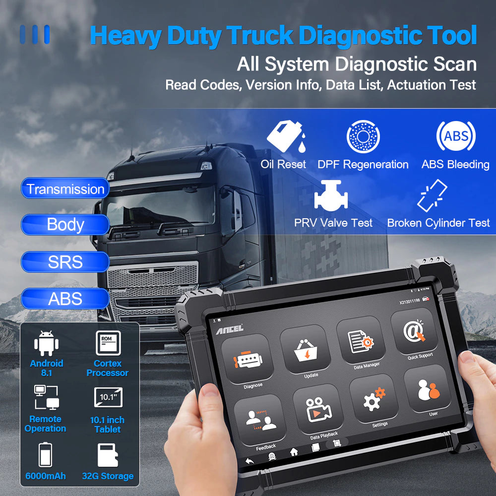 ANCEL X7 HD kuorma-autojen diagnostiikkalaite, Bluetooth, 2025