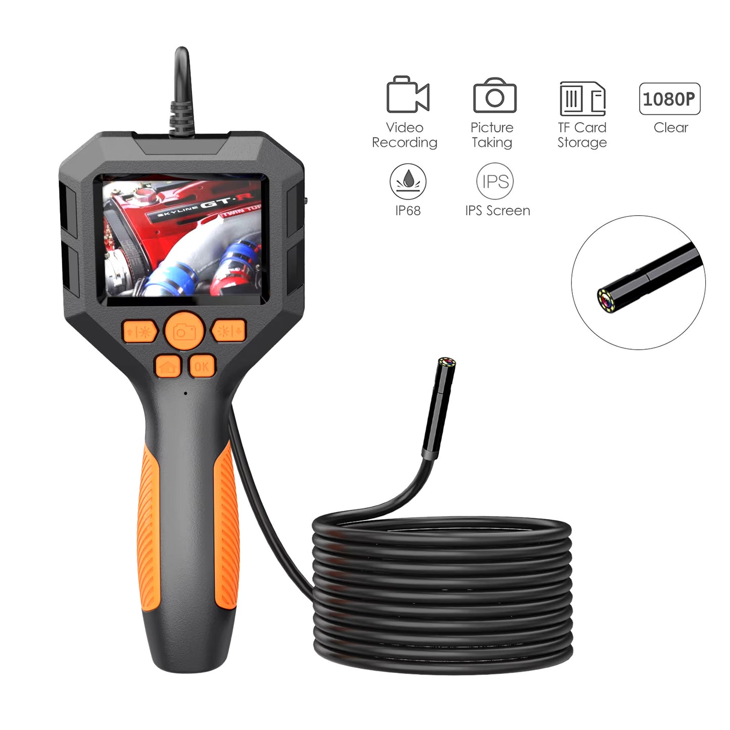 Digital Endoscope Camera LCD 2.8" 2M 1080P IP68