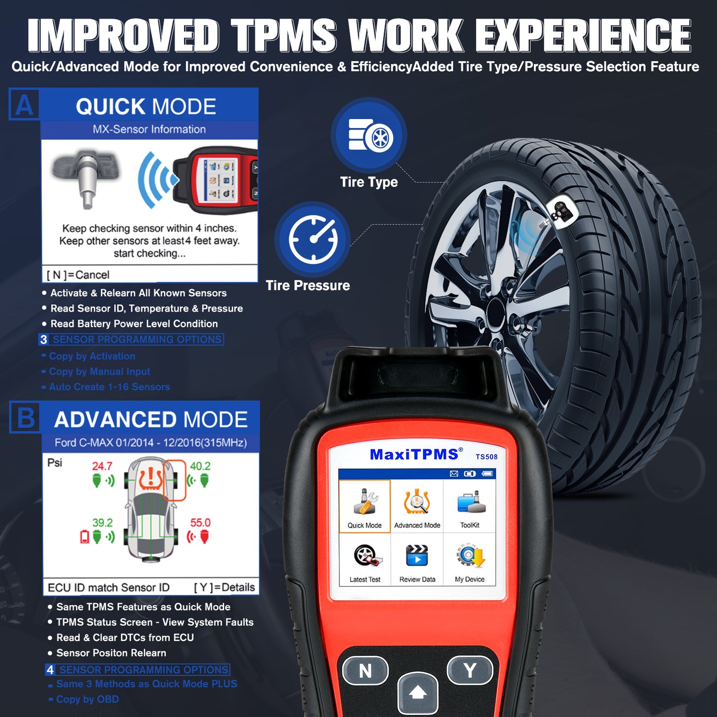 Rengaspaineantureiden TPMS-laite Autel MaxiTPMS TS508 Wifi